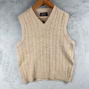 Jantzen Cable Knit Sweater Vest‎ Mens M Tan Academia Style Preppy Vintage 90s